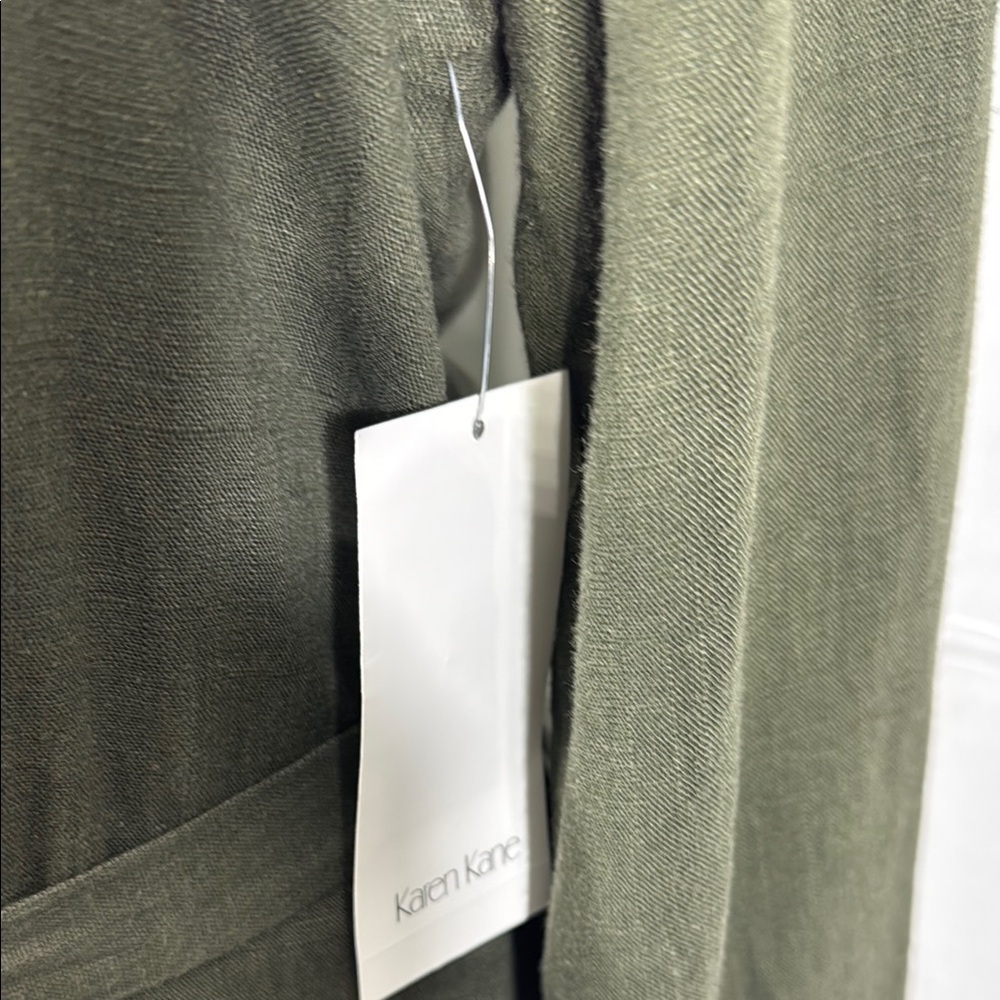 Karen Kane Forest Green Button Front Belted Midi Shirt Dress L Long Sleeve - Picture 7 of 11